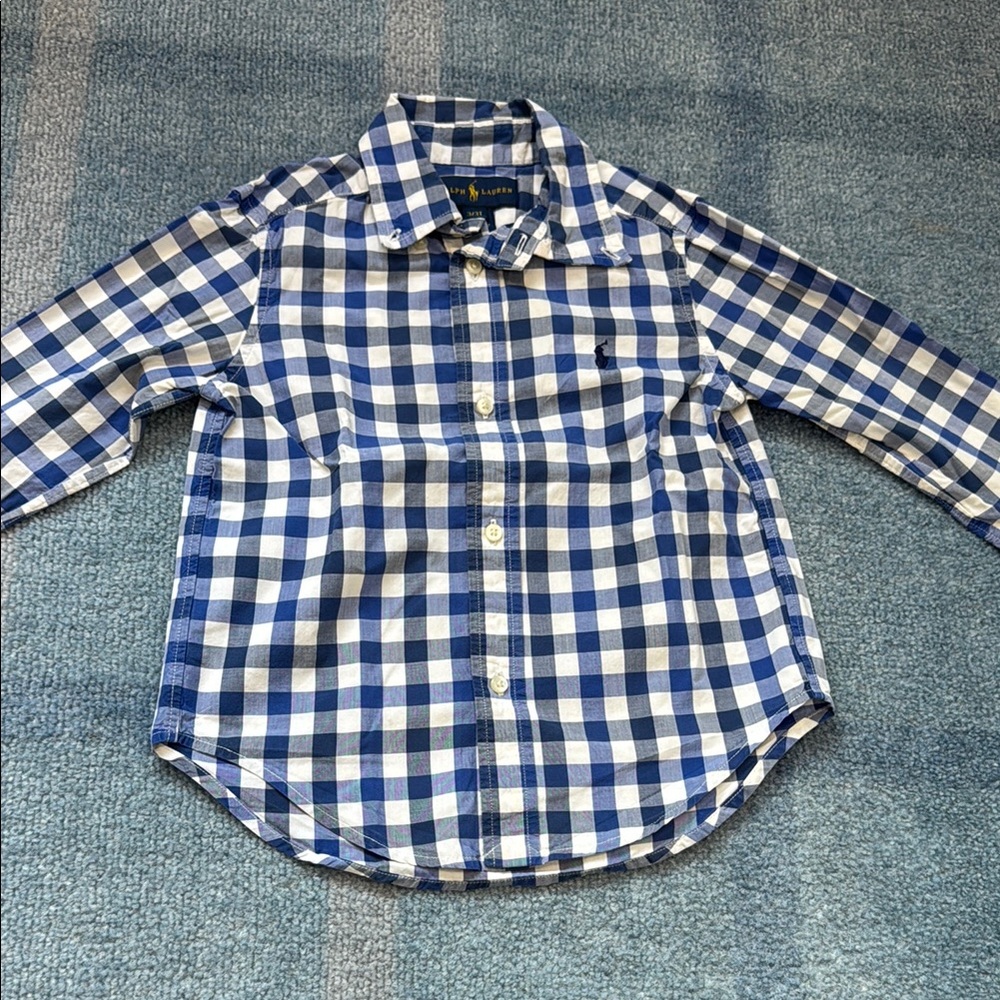 Polo Ralph Lauren Blue and White Checkered Kids bottom down polo Shirt 3t